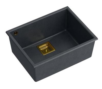Quadri Quadrangle antraciet graniet încastrat chiuvetă de bucătărie 55x42cm cu dop auriu 1208967479