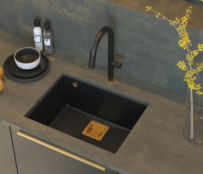 Quadri Quadrangle antracit granit chiuvetă încorporată 55x42cm cu dop de cupru 1208967480