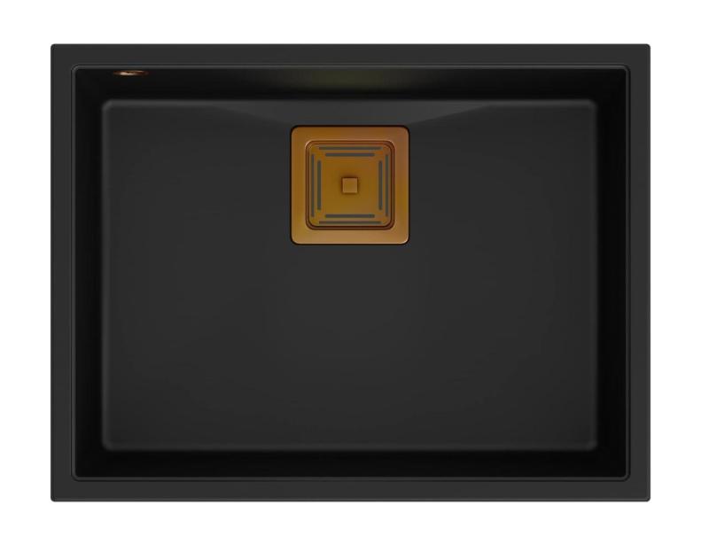 Quadri Quadrangle antracit granit chiuvetă încorporată 55x42cm cu dop de cupru 1208967480