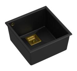 Quadri Quadrangle chiuvetă submontată din granit negru 42x42cm cu dop auriu 1208967481