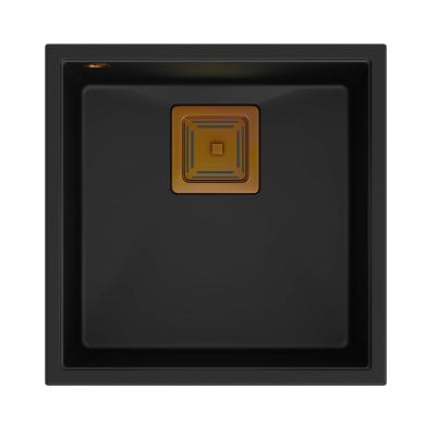 Quadri Quadrangle chiuvetă de bucătărie submontată din granit negru 42x42cm cu dop din cupru 1208967482