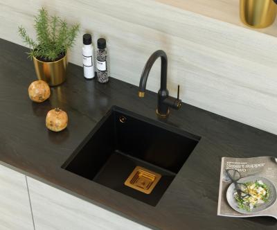 Quadri Quadrangle chiuvetă de bucătărie submontată din granit negru 42x42cm cu dop din cupru 1208967482