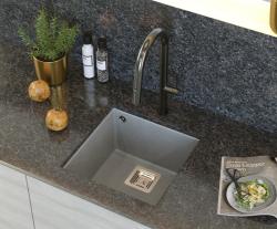 Quadri Quadrangle chiuvetă submontată din granit gri 42x42cm cu dop din inox 1208967483