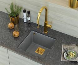 Quadri Quadrangle chiuvetă de bucătărie din granit gri 42x42cm cu dop auriu 1208967484