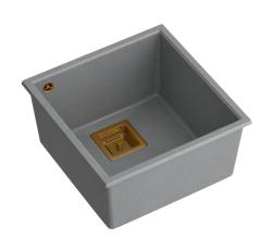 Quadri Quadrangle chiuvetă submontată din granit gri 42x42cm cu dop de cupru 1208967485