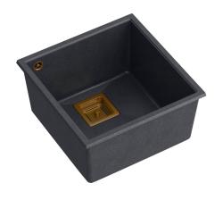 Quadri Quadrangle granit antracit chiuvetă încorporată 42x42cm cu dop de cupru 1208967488