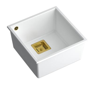 Quadri Quadrangle alb granit chiuvetă submontată 42x42cm cu dop auriu 1208967489