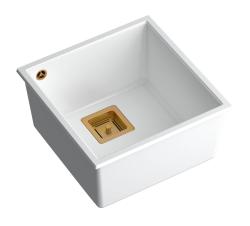Quadri Quadrangle chiuvetă de granit alb submontată 42x42cm cu dop de cupru 1208967490