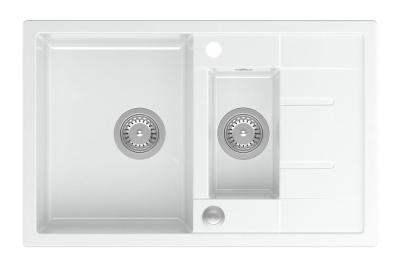 Quadri Brenton chiuvetă de suprafață din granit alb, cu 1,5 cuve și scurgător, 78x50cm, cu dop din inox, 1208967491