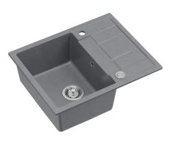 Quadri Dalton grijze granieten inbouw spoelbak met afdruipvlak 62x50cm met roestvrijstalen plug 1208967492