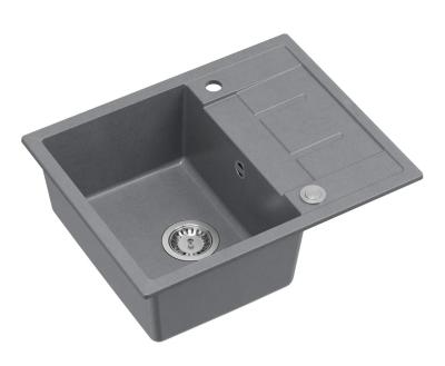 Quadri Dalton grijze granieten inbouw spoelbak met afdruipvlak 62x50cm met roestvrijstalen plug 1208967492