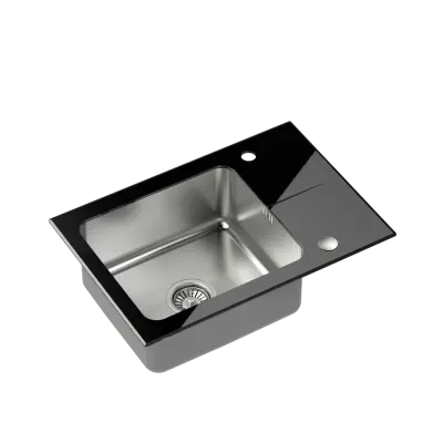 Quadri Glazz Set cu robinet de bucătărie și chiuvetă din inox cu scurgător de sticlă neagră 64x44cm reversibil 1208967493