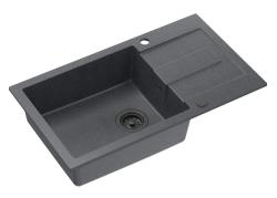 Quadri Sutton XL chiuvetă de granit antracit montată pe blat 78x45cm cu suprafață de scurgere reversibilă și dop negru 1208967494