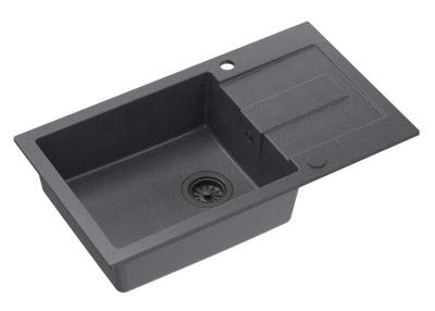 Quadri Sutton XL chiuvetă de granit antracit montată pe blat 78x45cm cu suprafață de scurgere reversibilă și dop negru 1208967494