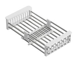 Quadri Universele uitschuifbare inzetbak, inzetmandje of restenmandje van roestvrij staal met witte handgrepen, 225 mm breed, 1208967542