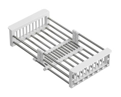 Quadri Universele uitschuifbare inzetbak, inzetmandje of restenmandje van roestvrij staal met witte handgrepen, 225 mm breed, 1208967542