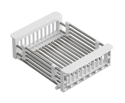Quadri Universele uitschuifbare inzetbak, inzetmandje of restenmandje van roestvrij staal met witte handgrepen, 225 mm breed, 1208967542