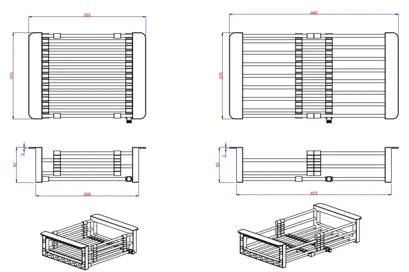 Quadri Universeel uitschuifbare inzetbak inzetmandje of restenmandje rvs met grijze handgrepen 225 mm breed 1208967543