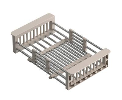 Quadri Universeel uitschuifbare inzetbak inzetmandje of restenmandje roestvrij staal met beige handgrepen 225mm breed 1208967544