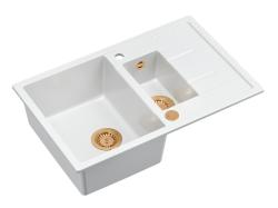 Quadri Brenton chiuvetă încastrată din granit alb 1,5 cuvă cu scurgător 78x50cm cu dop de cupru 1208967552
