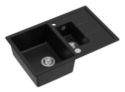 Quadri Brenton chiuvetă neagră din granit cu montaj pe blat, 1,5 cuve cu scurgător, 78x50cm, cu dop din inox 1208967553