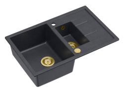Quadri Brenton granit antracit chiuvetă de suprafață 1,5 cuvă cu scurgător 78x50cm cu dop auriu 1208967557