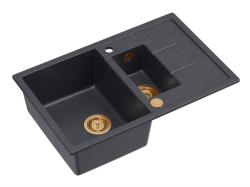 Quadri Brenton granit antracit chiuvetă de suprafață 1,5 cuvă cu scurgător 78x50cm cu dop de cupru 1208967558
