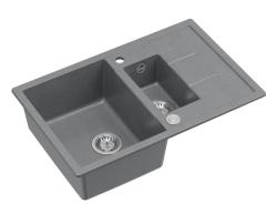 Quadri Brenton chiuvetă din granit gri cu montare pe blat, cu 1,5 cuve și scurgător, dimensiuni 78x50cm, cu dop din inox 1208967559