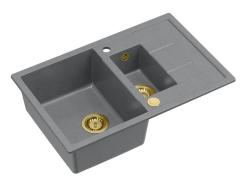 Quadri Brenton chiuvetă din granit gri montare pe blat 1,5 cuvă cu scurgător 78x50cm cu dop auriu 1208967560