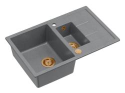 Quadri Brenton gri granit încastrat 1,5 chiuvetă cu scurgător 78x50cm cu dop de cupru 1208967561