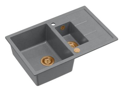 Quadri Brenton gri granit încastrat 1,5 chiuvetă cu scurgător 78x50cm cu dop de cupru 1208967561