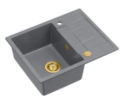 Quadri Dalton chiuvetă de suprafață din granit gri cu scurgător 62x50cm cu dop auriu 1208967565