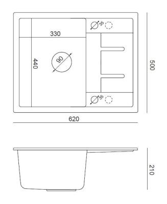 Quadri Dalton chiuvetă de suprafață din granit gri cu scurgător 62x50cm cu dop auriu 1208967565