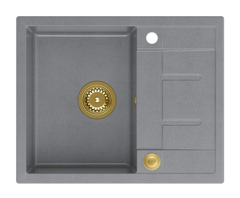 Quadri Dalton chiuvetă de suprafață din granit gri cu scurgător 62x50cm cu dop auriu 1208967565