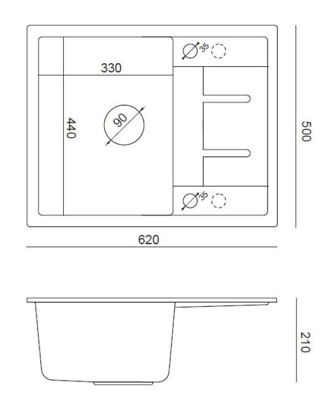 Quadri Dalton graniți gri chiuvetă de suprafață cu scurgător 62x50cm cu dop de cupru 1208967566