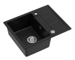 Quadri Dalton zwarte granieten opbouw spoelbak met afdruipvlak 62x50cm met roestvrijstalen plug 1208967567