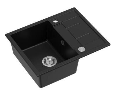 Quadri Dalton zwarte granieten opbouw spoelbak met afdruipvlak 62x50cm met roestvrijstalen plug 1208967567