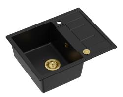 Quadri Dalton chiuvetă de suprafață din granit negru cu scurgător 62x50cm cu dop auriu 1208967568