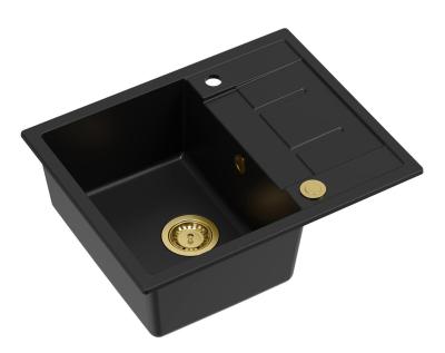 Quadri Dalton chiuvetă de suprafață din granit negru cu scurgător 62x50cm cu dop auriu 1208967568