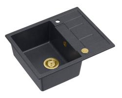 Quadri Dalton chiuvetă de bucătărie din granit antracit cu suprafață de scurgere 62x50cm cu dop auriu 1208967571