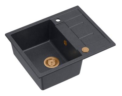 Quadri Dalton antraciet granieten opbouw spoelbak met afdruipvlak 62x50cm met koperen plug 1208967572

Traducere în română:
Chiuvetă de suprafață Quadri Dalton din granit antracit cu suprafaț