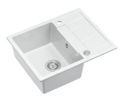 Quadri Dalton witte granieten opbouw spoelbak met afdruipvlak 62x50cm met rvs plug 1208967573
