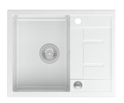 Quadri Dalton witte granieten opbouw spoelbak met afdruipvlak 62x50cm met rvs plug 1208967573