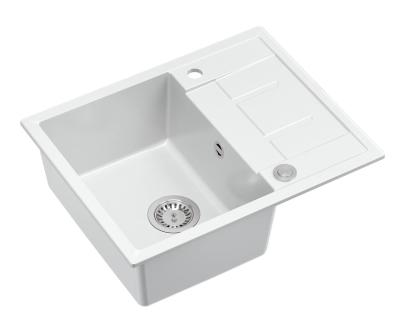 Quadri Dalton witte granieten opbouw spoelbak met afdruipvlak 62x50cm met rvs plug 1208967573