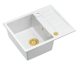 Quadri Dalton witte granieten inbouw spoelbak met afdruipvlak 62x50cm met gouden plug 1208967574