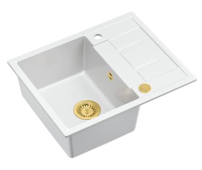 Quadri Dalton witte granieten inbouw spoelbak met afdruipvlak 62x50cm met gouden plug 1208967574