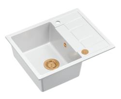 Quadri Dalton chiuvetă de bucătărie montată pe blat din granit alb cu scurgător 62x50cm cu dop de cupru 1208967575