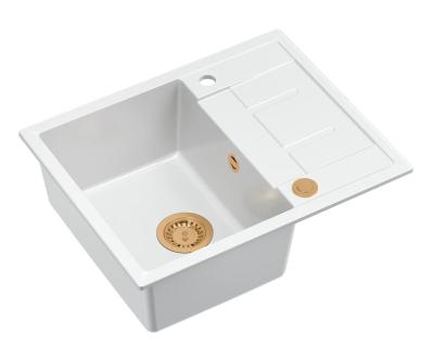 Quadri Dalton chiuvetă de bucătărie montată pe blat din granit alb cu scurgător 62x50cm cu dop de cupru 1208967575
