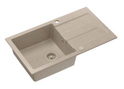 Quadri Sutton beige nisip chiuvetă de granit montată pe blat 78x45cm cu suprafață de scurgere reversibilă cu dop bej 1208967579