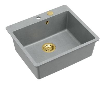 Quadri Sheffield Chiuvetă de Granit Gri Montare pe Blat sau Nivel cu Blatul 57x50 cm cu Baterie și Dop Auriu - 1208967582